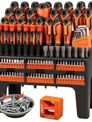 124-Piece Magnetic Screwdriver Set with Plastic Racking, Precision Screwdrivers, Magnetizer, Demagnetizer, Allen Keys, Nut Drivers, Ratchet...