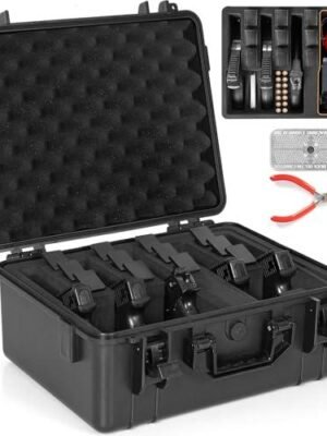 5 Pistol & 12 Magazine Gun Case Pre-Cut Foam Waterproof Shockproof Hard Gun Case Included Silica Gel Canister to Help Prevent Gun Rust - $55.99 +...