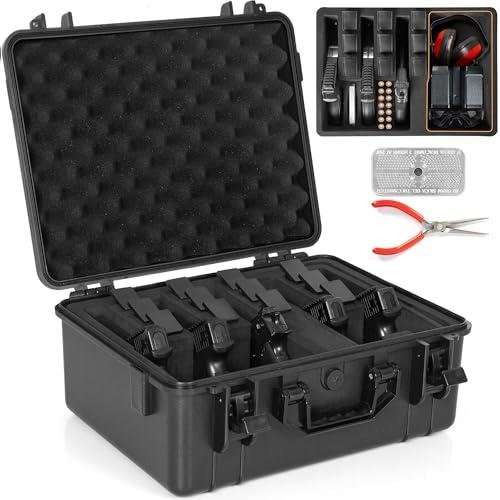 5 Pistol & 12 Magazine Gun Case Pre-Cut Foam Waterproof Shockproof Hard Gun Case Included Silica Gel Canister to Help Prevent Gun Rust - $55.99 +...