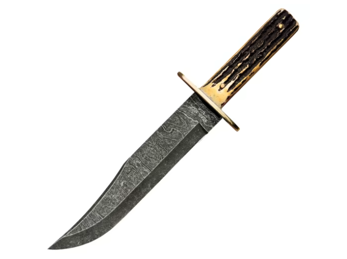 Bear & Son Cutlery Bowie Knife, 8.25" Damascus Steel Blade, Bone Handle, Finger Guard, India Stag - $169.99 (Free S/H over $50)