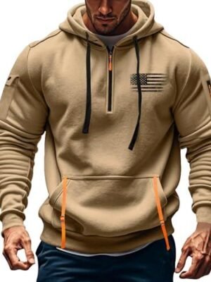 FOCLMP Hoodies Quarter Zip Fleece Lined Work Tactical Cargo Sweatshirts Loose Fit - $13.99 ($4.99 delivery)