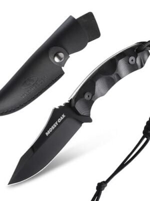 Mossy Oak 9" Hunting Knife with Sheath, 14C28N Full Tang Fixed Blade Knife, G10 Handle Outdoor Knife for Survival, Camping, Hiking(Black) - $17.52...