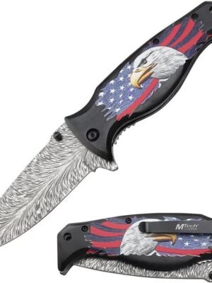 MTECH USA Folding Pocket Knife, 8.6" Overall Length, American Eagle Design, Acid Etched Blade, Black Handle, EDC - $10.3 + FREE Shipping
