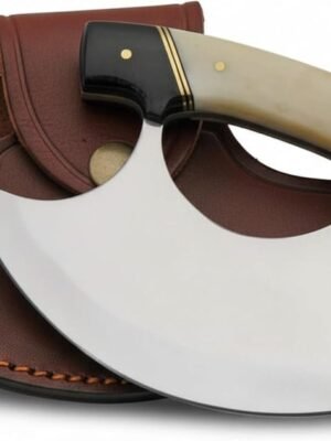 SZCO ULU Hunting Knife 5.5" Camping Knife with Alaskan Bone/Horn Handle, Stainless Steel Crescent Blade & Sheath - $21.66 + FREE Shipping