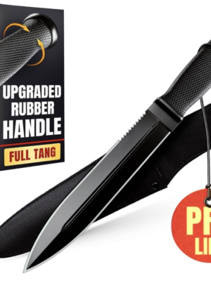 Tactical Survival Knife with Sheath 6.5" Fixed Full Tang Blade, Serrated Edge Hunting Knife with Non-Slip Rubber Handle - $11.99 + FREE Shipping