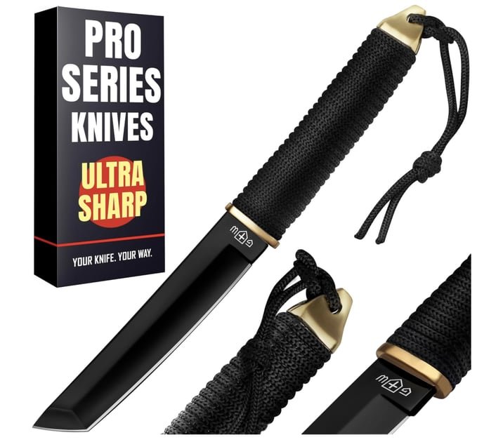 Tanto Knife with Sheath - 3+ Colors - 5.9" Fixed Full Tang Mirror Polished Blade - Cool Tactical Knives with Black Paracord Handle - $9.99 + FREE...