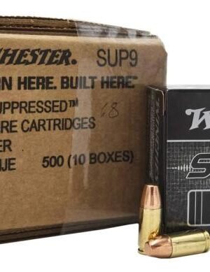 Winchester Ammo SUP9 Super Suppressed Subsonic 9mm Luger Subsonic 147 gr Full Metal Jacket (FMJ) Ammunition 500rd Case - $188.88 + Free Shipping